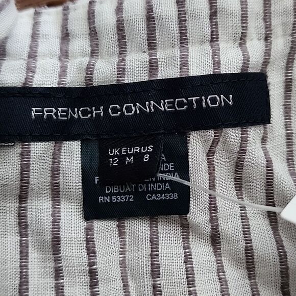 NWT French Connection Button Midi Dress Sz 8 Striped Adj. Spaghetti Straps Fit&F - Picture 2 of 9